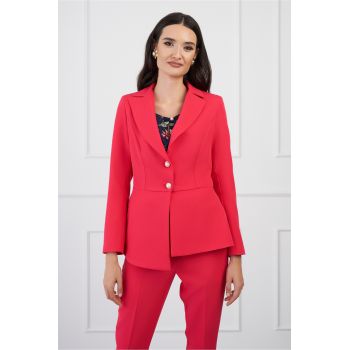 Sacou Moze fucsia cu peplum si nasturi perlati