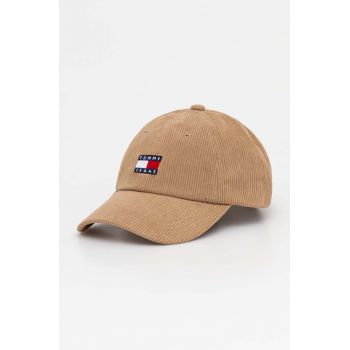 Tommy Jeans șapcă de baseball din catifea culoarea bej, cu imprimeu, AM0AM12636