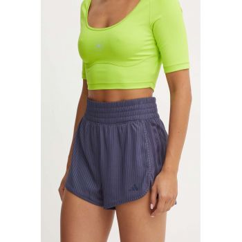 adidas Performance pantaloni scurți de antrenament Pacer culoarea albastru marin, neted, high waist, IK5457