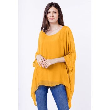 Bluza din matase naturala in colturi, galben turmeric