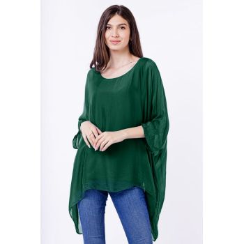 Bluza din matase naturala in colturi, verde inchis