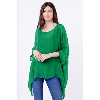 Bluza din matase naturala in colturi, verde smarald