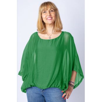 Bluza verde din matase naturala cu maneca fluture