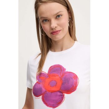 Desigual tricou DROPPI femei, culoarea alb, 24WWTK66