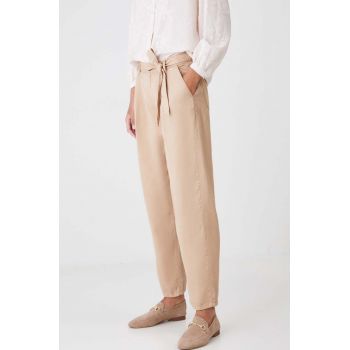 Medicine pantaloni femei, culoarea bej, fason chinos, medium waist