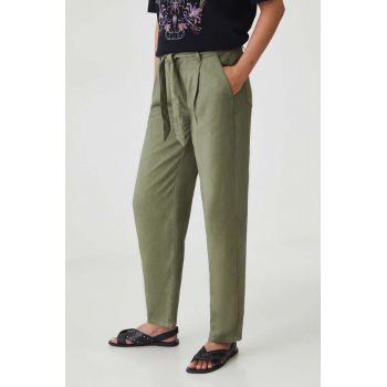 Medicine pantaloni femei, culoarea verde, fason chinos, medium waist