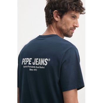 Pepe Jeans tricou din bumbac SAM TEE barbati, culoarea albastru marin, cu imprimeu, PM509433