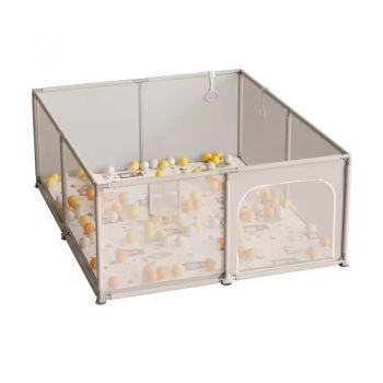 Tarc de joaca Nichiduta 120x120x65 cm cu cadru metalic, pereti din plasa, acces cu fermoar, 4 inele ajutatoare, covoras din spuma cu doua fete si 100 de bile incluse Forest Beige