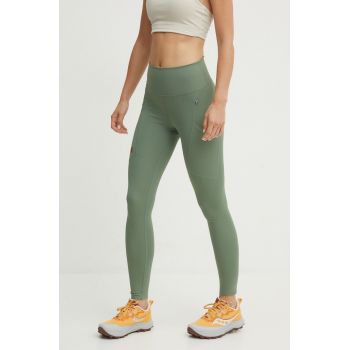 Fjallraven leggins sport Abisko femei, culoarea verde, neted, F84773.614