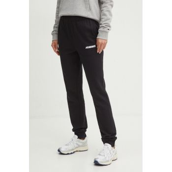 Hummel pantaloni de trening din bumbac culoarea negru, neted, 225890