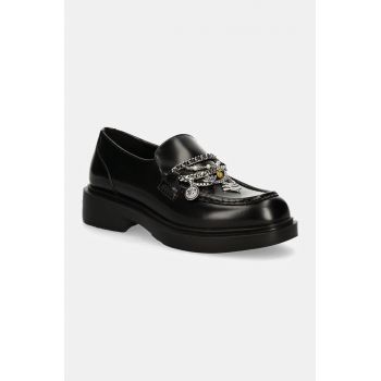 Karl Lagerfeld mocasini de piele MACIE femei, culoarea negru, cu toc plat, KL41214