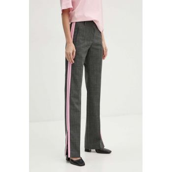 MSGM pantaloni de lana culoarea gri, drept, high waist, 3742MDP05.247825