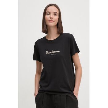 Pepe Jeans tricou din bumbac FIORE femei, culoarea negru, PL505951