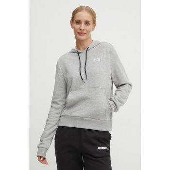 Reebok bluza femei, culoarea gri, cu glugă, melanj, 100075635