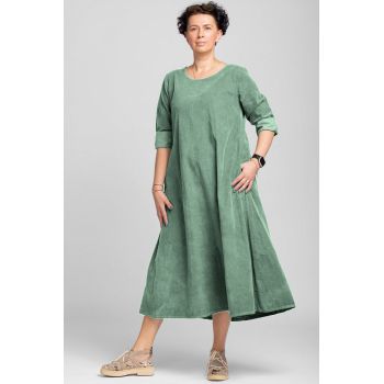 Rochie lunga din catifea reiata, A-line, verde pastel