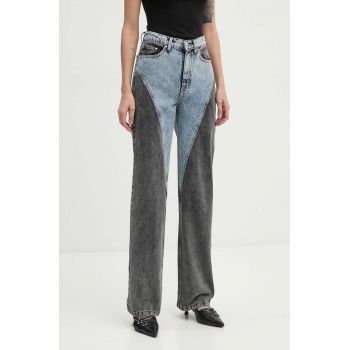 Rotate jeansi Straight Patchwork Jeans femei high waist, 1128191603