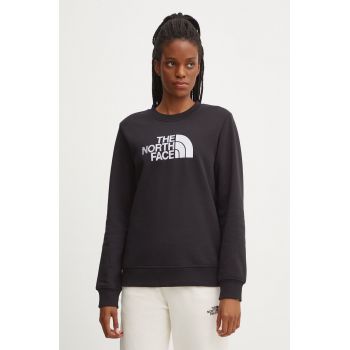 The North Face bluza Drew Peak Crew femei, culoarea negru, cu imprimeu, NF0A89EFJK31