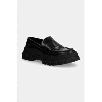 Weekend Max Mara mocasini de piele CONERO femei, culoarea negru, cu toc plat, 2425526015600