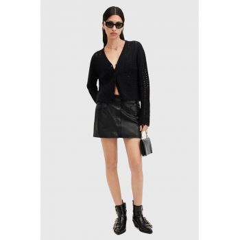 AllSaints fusta de piele ROCK MINI culoarea negru, mini, drept, W018RB