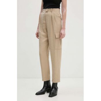 BA&SH pantaloni femei, culoarea bej, fason cargo, high waist, 1H24LOIK