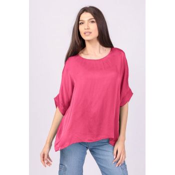 Bluza din matase naturala fucsia, cu funda pe spate