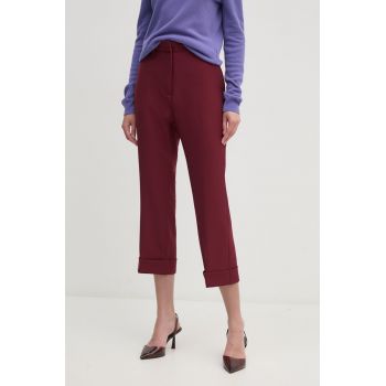 Dkny pantaloni femei, culoarea bordo, drept, high waist, D2G4A112