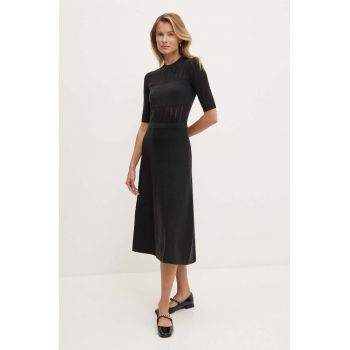 Dkny rochie din lana culoarea negru, midi, evazati, D2G4A155