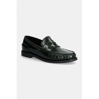 Gant mocasini de piele Gracelyn femei, culoarea verde, cu toc plat, 29571721 G73