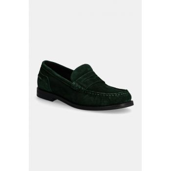 Gant mocasini din piele intoarsa Gracelyn femei, culoarea verde, cu toc plat, 29573715 G73