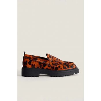 Hoff mocasini de piele LEOPARD NARANJA femei, culoarea portocaliu, cu toc plat, 22428001 SCHOOL