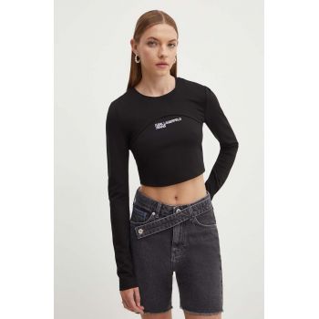 Karl Lagerfeld Jeans longsleeve femei, culoarea negru, 245J1704