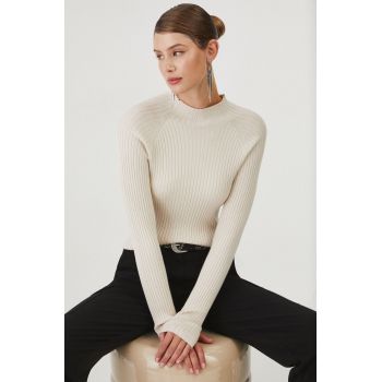 Medicine pulover femei, culoarea bej, light, cu turtleneck