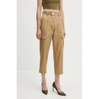 Morgan pantaloni PDUNE femei, culoarea bej, fason cargo, high waist, PDUNE