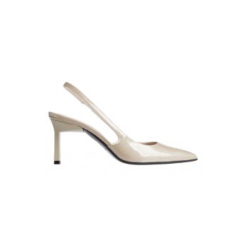 Pantofi stiletto slingback cu aspect lacuit