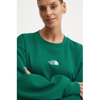 The North Face bluza Essential Crew femei, culoarea verde, neted, NF0A89EPNL11