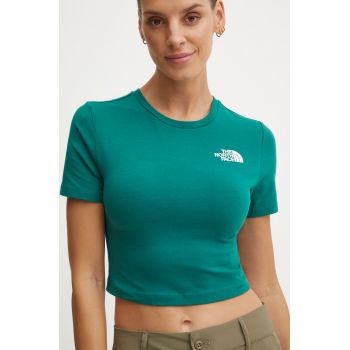 The North Face tricou Crop S/S Tee femei, culoarea verde, NF0A55AONL11 ieftin