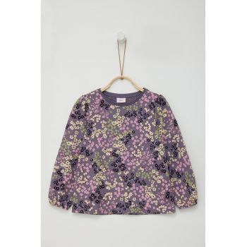 Bluza cu imprimeu floral si decolteu rotund