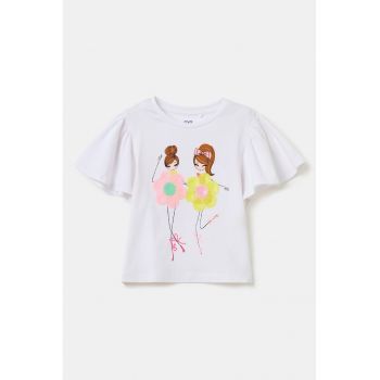 Tricou cu imprimeu grafic si maneci butterfly