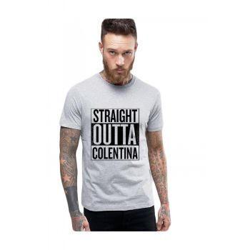 Tricou barbati gri cu text negru - Straight Outta Colentina