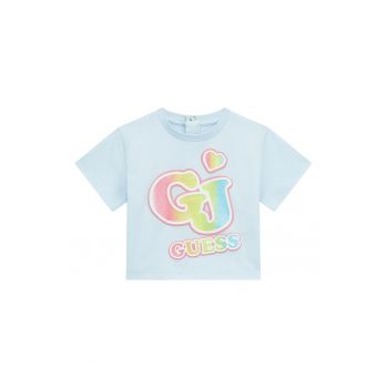 GUESS - Tricou cu decolteu la baza gatului si imprimeu logo