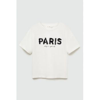 Tricou de bumbac cu text Paris