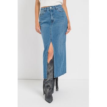 Fusta lunga de denim cu slit frontal