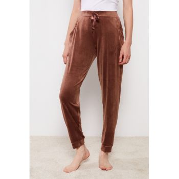 Pantaloni de pijama catifelati cu buzunare oblice