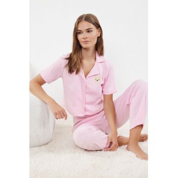 Pijama din amestec de bumbac cu aspect striat