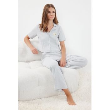 Pijama din amestec de bumbac cu aspect striat