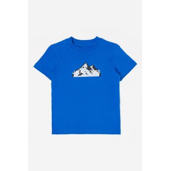 Tricou de bumbac cu decolteu la baza gatului si imprimeu Mountain