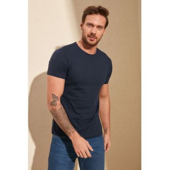 Tricou slim fit uni cu decolteu la baza gatului