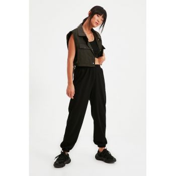 Pantaloni sport relaxed fit cu talie inalta