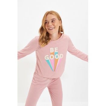 Pijama de bumbac cu imprimeu text