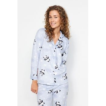 Pijama din material fleece cu model cu panda